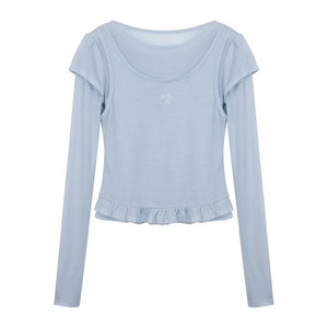 Ruffle Tencel Long-sleeved Top Set-Up