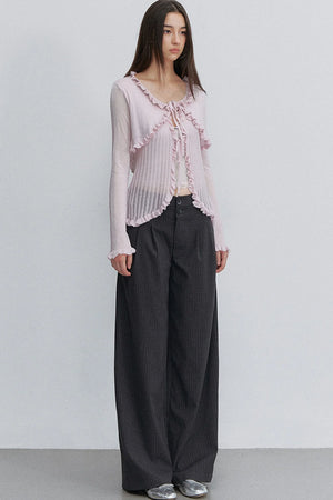 Ruffle Tie Hollow Out Knit Cardigan