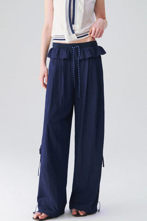 Ruffle Waist Wide Leg Trousers