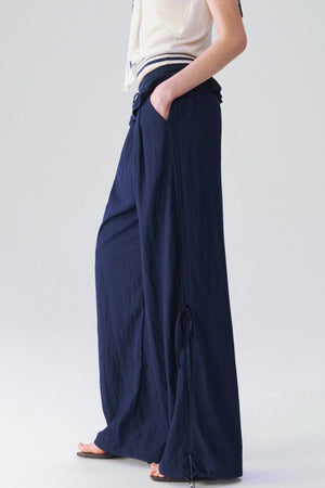 Ruffle Waist Wide Leg Trousers