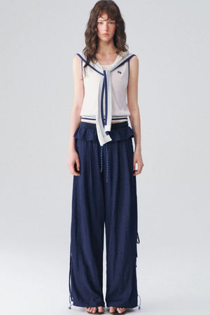 Ruffle Waist Wide Leg Trousers