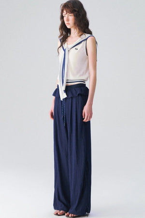 Ruffle Waist Wide Leg Trousers