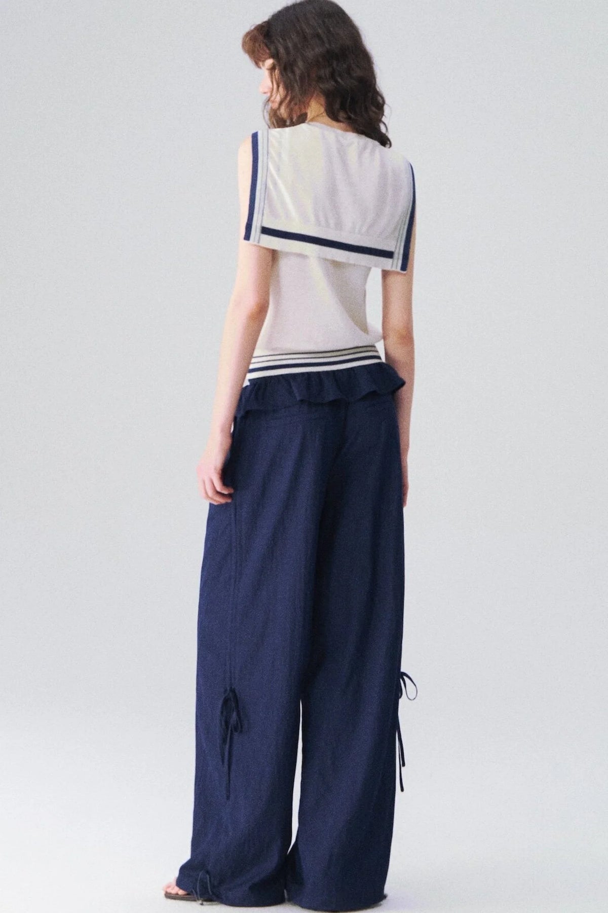 Ruffle Waist Wide Leg Trousers