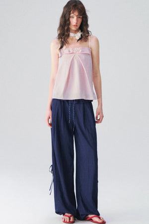 Ruffle Waist Wide Leg Trousers