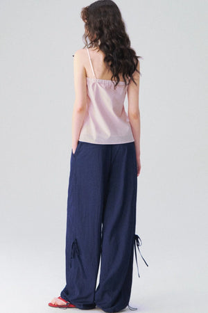 Ruffle Waist Wide Leg Trousers