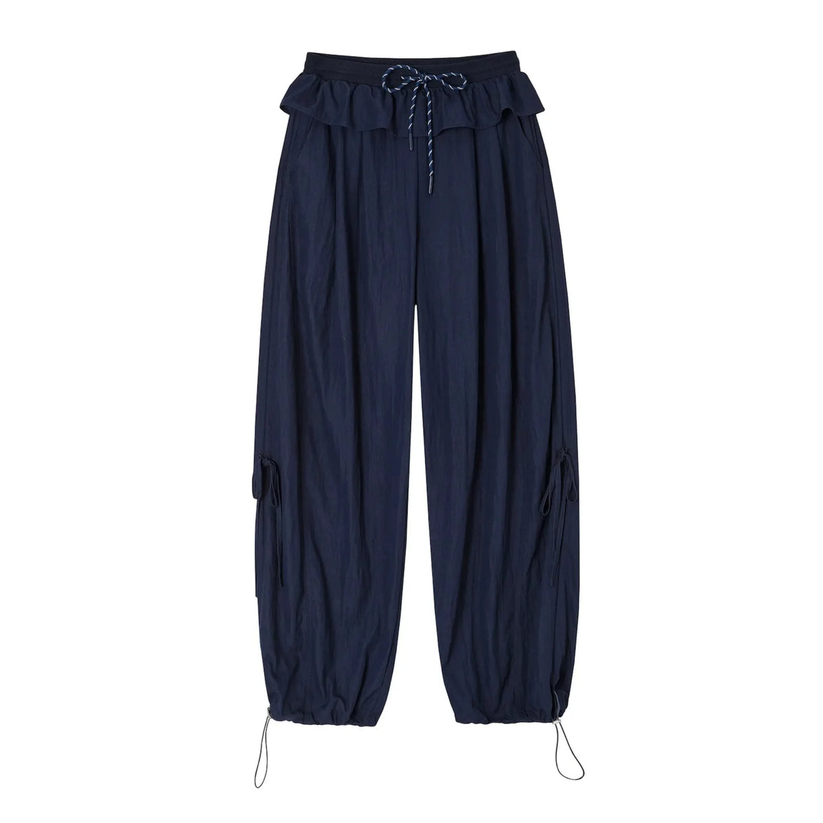 Ruffle Waist Wide Leg Trousers