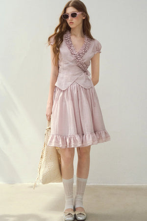 Ruffle Wrap Top and Tiered Skirt Set