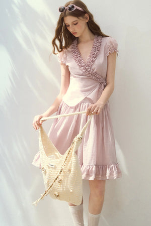 Ruffle Wrap Top and Tiered Skirt Set