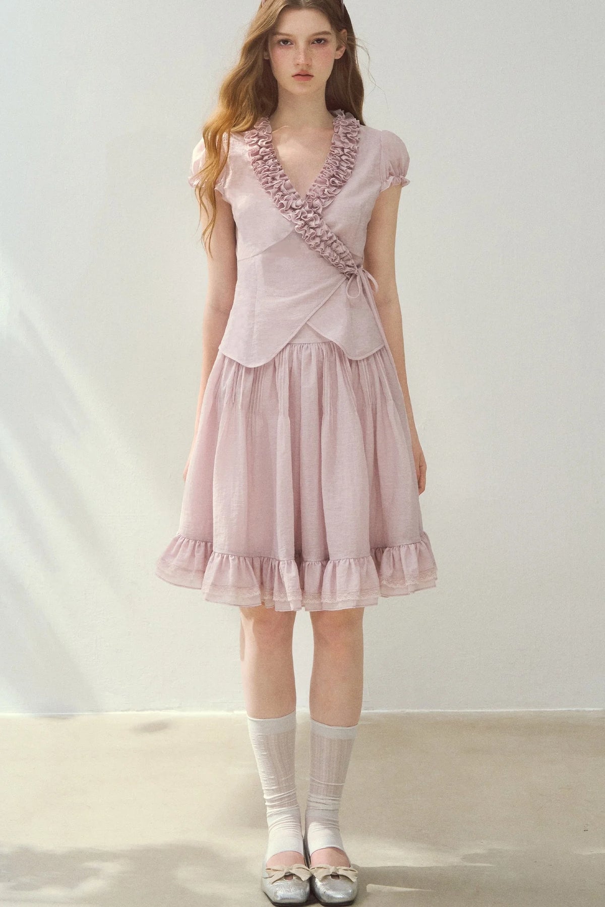 Ruffle Wrap Top and Tiered Skirt Set