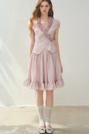 Ruffle Wrap Top and Tiered Skirt Set