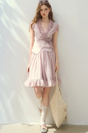Ruffle Wrap Top and Tiered Skirt Set