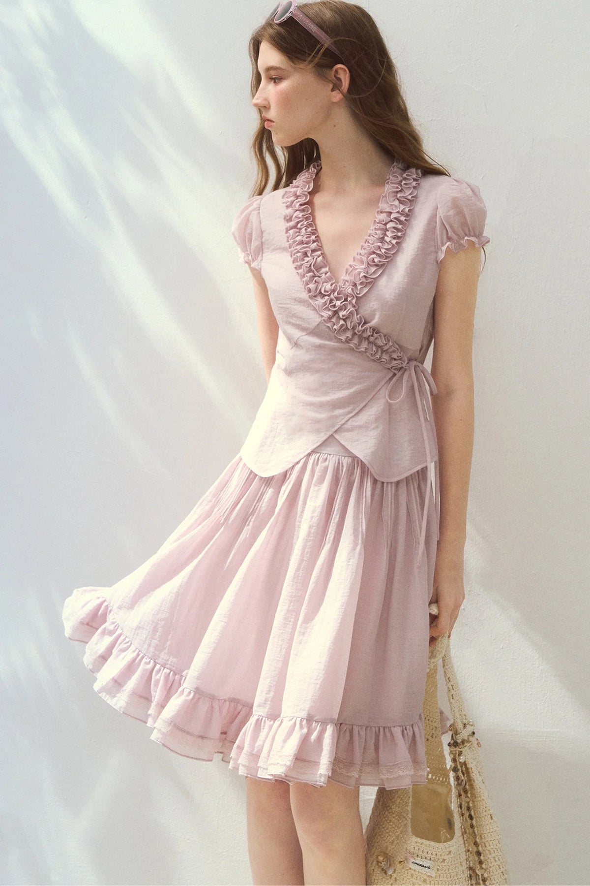 Ruffle Wrap Top and Tiered Skirt Set