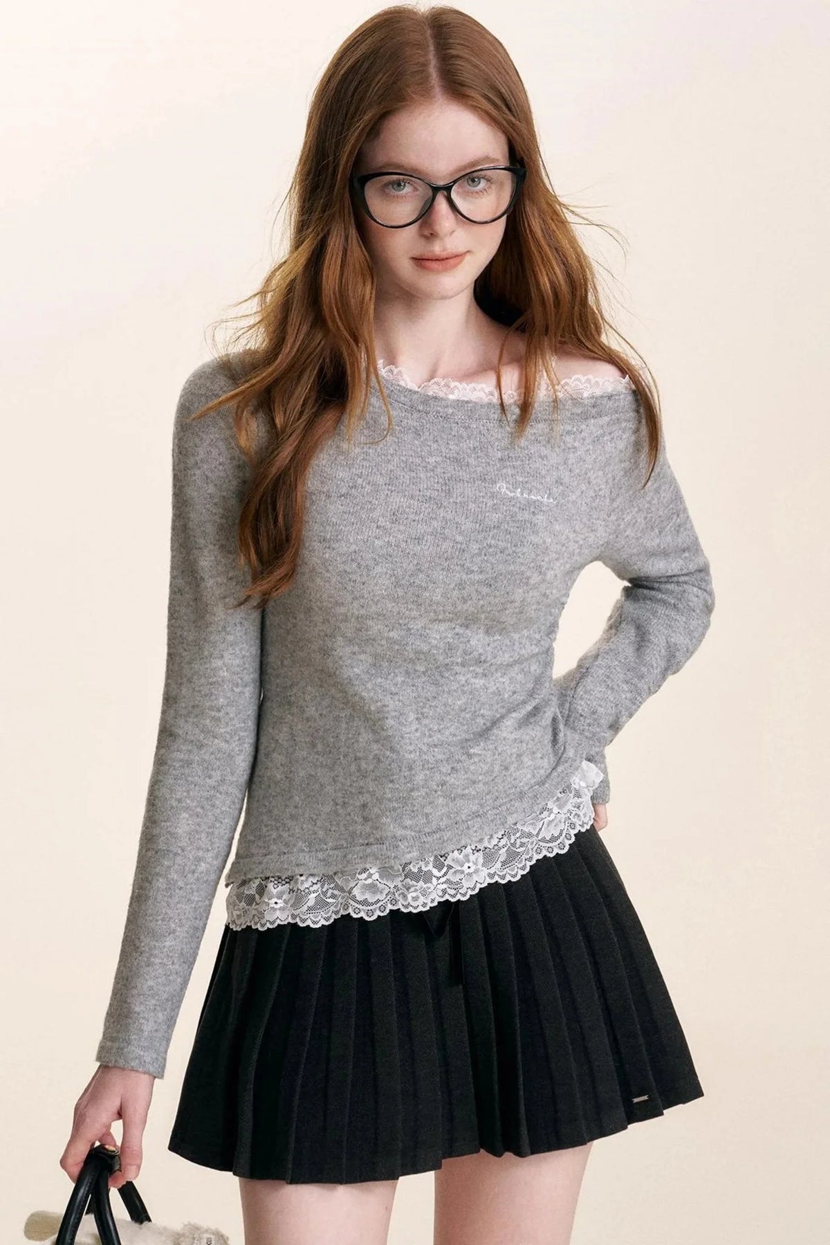 Ruffled Asymmetric Lace Knit Top