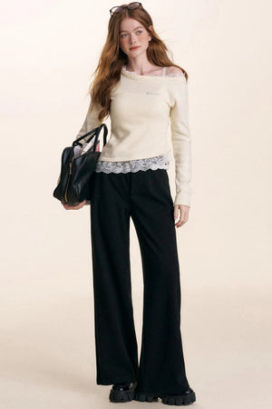 Ruffled Asymmetric Lace Knit Top