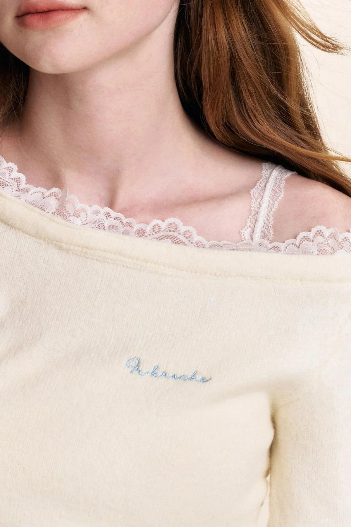 Ruffled Asymmetric Lace Knit Top
