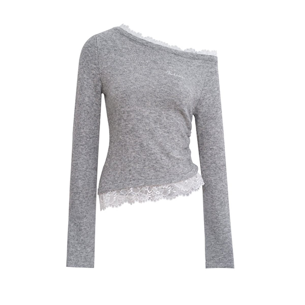 Ruffled Asymmetric Lace Knit Top