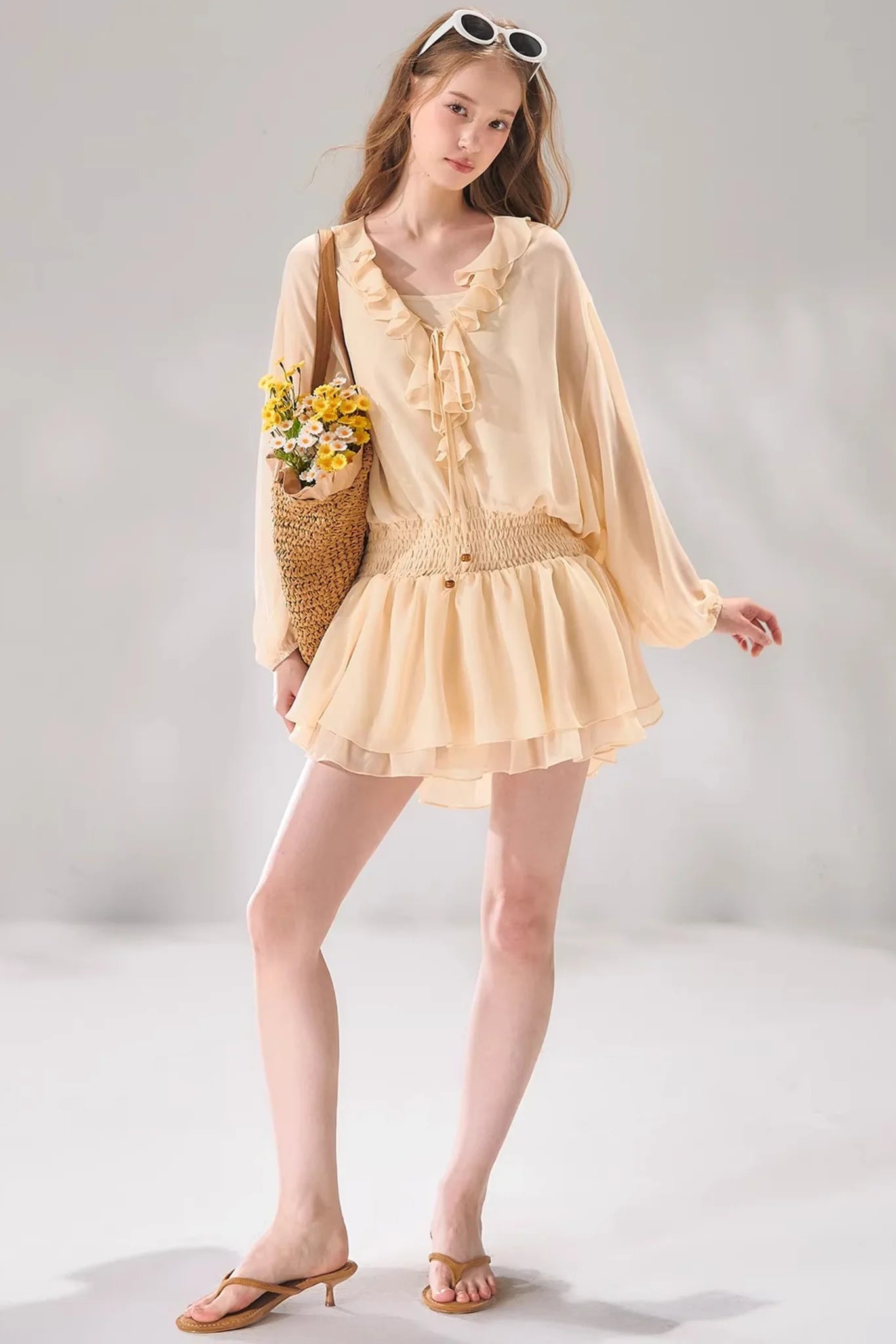 Ruffled Beaded Chiffon Dress Set