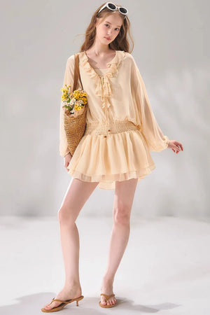 Ruffled Beaded Chiffon Dress Set