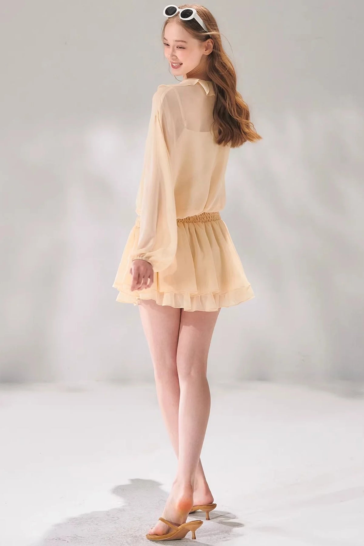 Ruffled Beaded Chiffon Dress Set