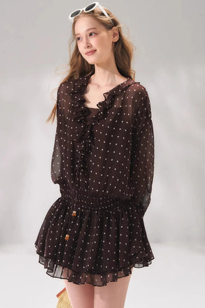 Ruffled Beaded Chiffon Dress Set