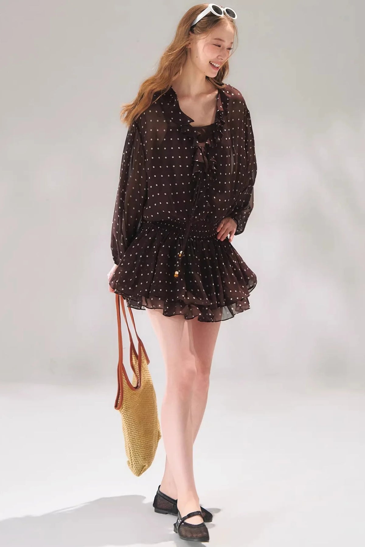Ruffled Beaded Chiffon Dress Set