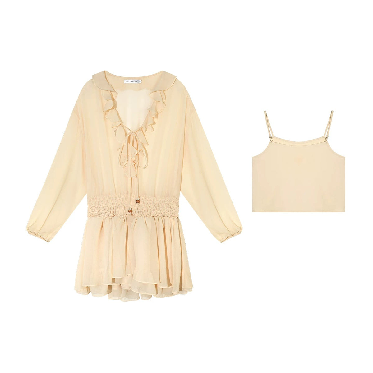 Ruffled Beaded Chiffon Dress Set