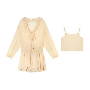 Ruffled Beaded Chiffon Dress Set