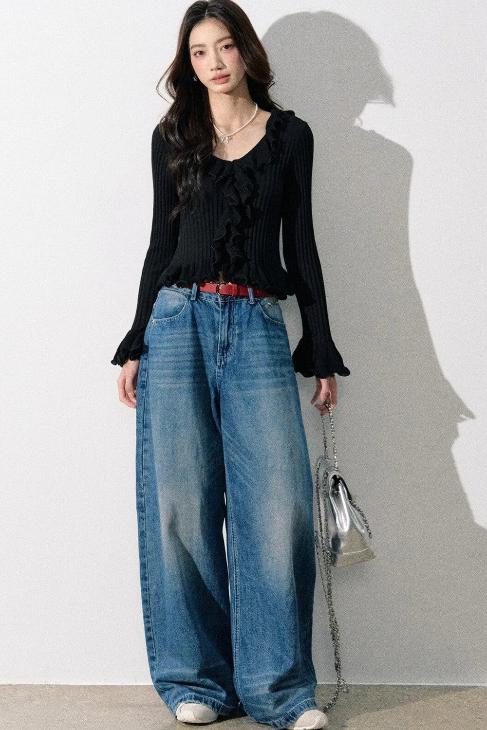Ruffled Bell-Sleeve Knit Top