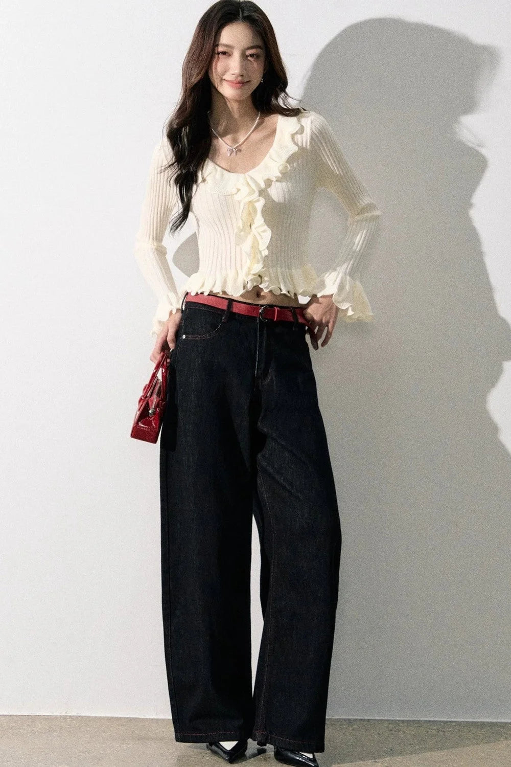 Ruffled Bell-Sleeve Knit Top