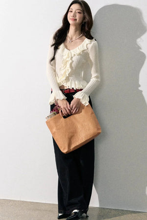 Ruffled Bell-Sleeve Knit Top