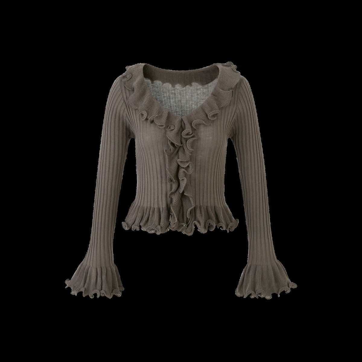 Ruffled Bell-Sleeve Knit Top