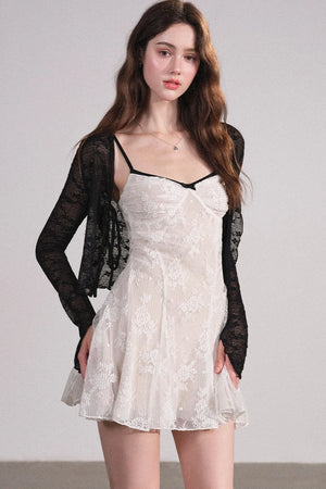 Ruffled Cardigan and Lace Dress Set-Up