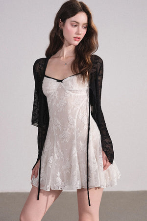 Ruffled Cardigan and Lace Dress Set-Up