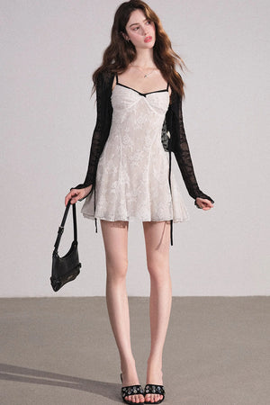 Ruffled Cardigan and Lace Dress Set-Up