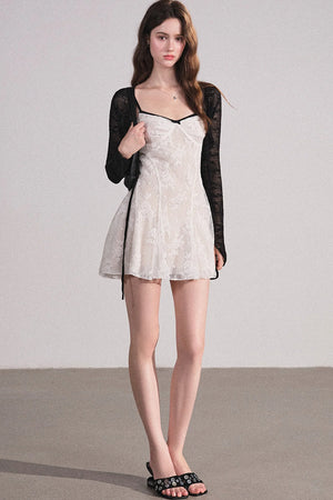 Ruffled Cardigan and Lace Dress Set-Up