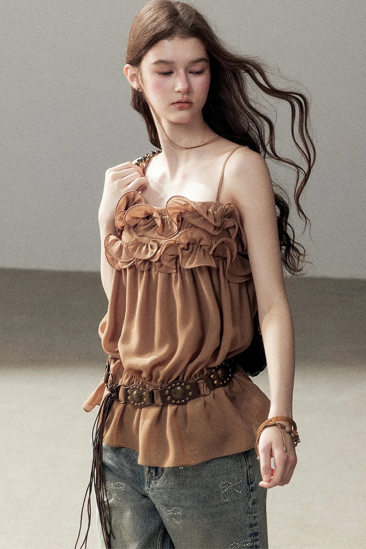 Ruffled Chiffon Camisole Top
