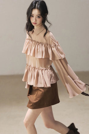 Ruffled Chiffon Polo Blouse