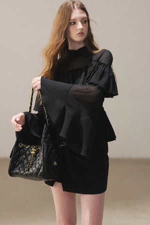 Ruffled Chiffon Polo Blouse