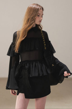 Ruffled Chiffon Polo Blouse