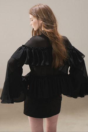 Ruffled Chiffon Polo Blouse