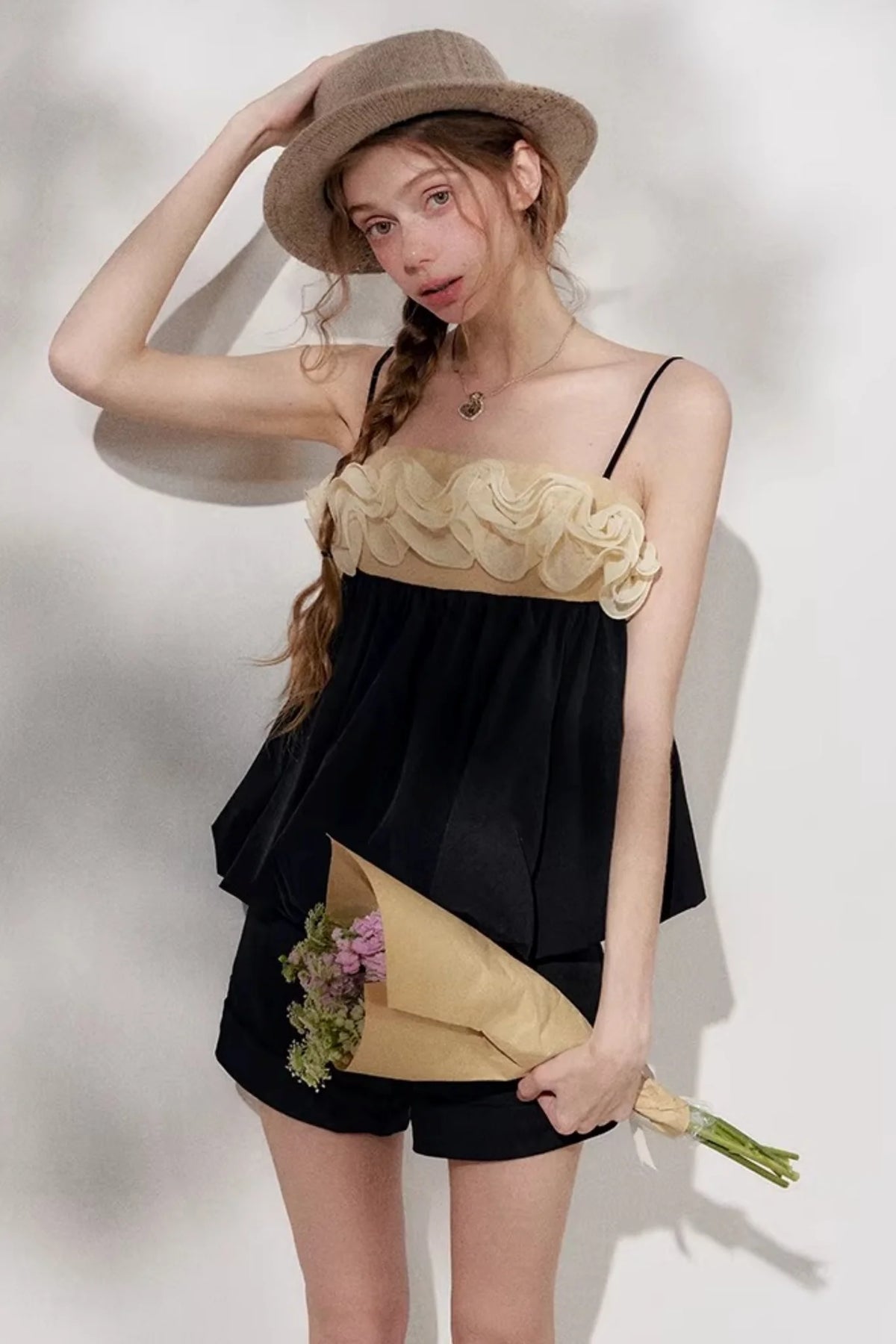 Ruffled Floral Patchwork Camisole