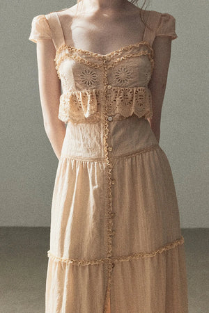 Ruffled French Short-Sleeve Long Dress