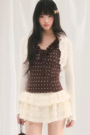 Ruffled Knit Cardigan Jacket Set-Up