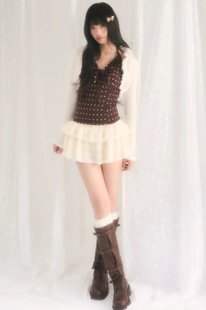 Ruffled Knit Cardigan Jacket Set-Up