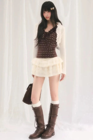 Ruffled Knit Cardigan Jacket Set-Up