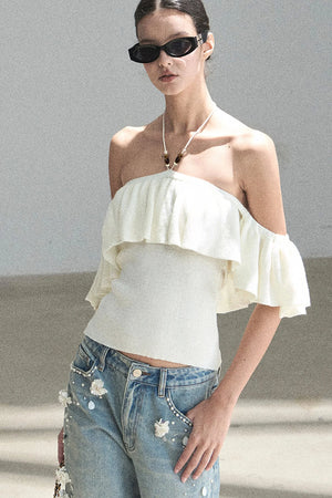 Ruffled Knit Halter Top