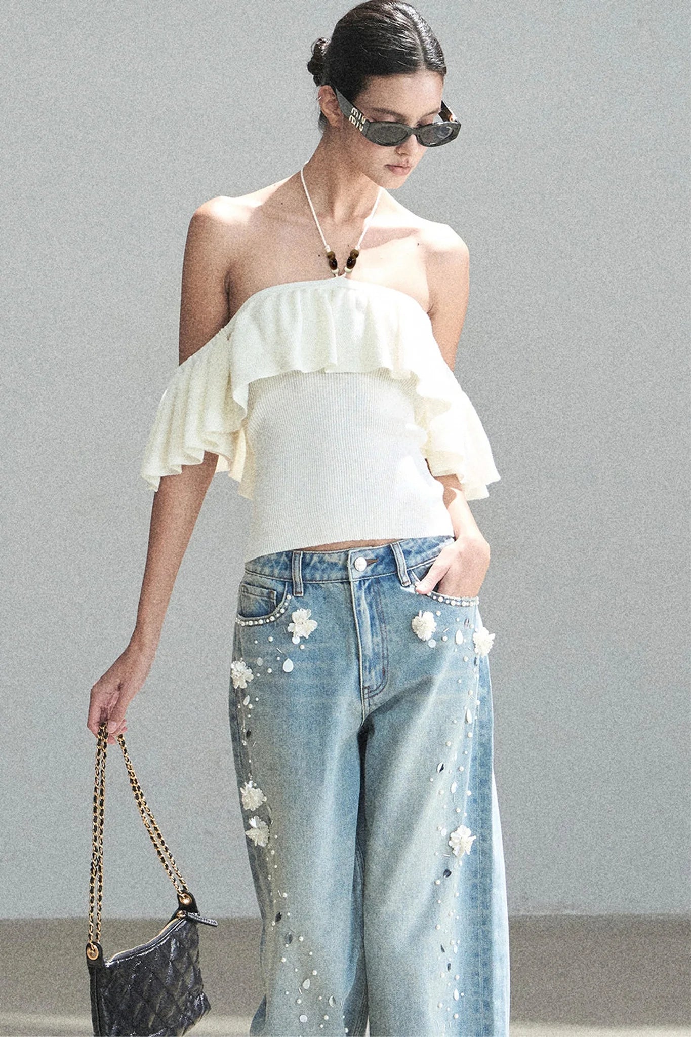 Ruffled Knit Halter Top