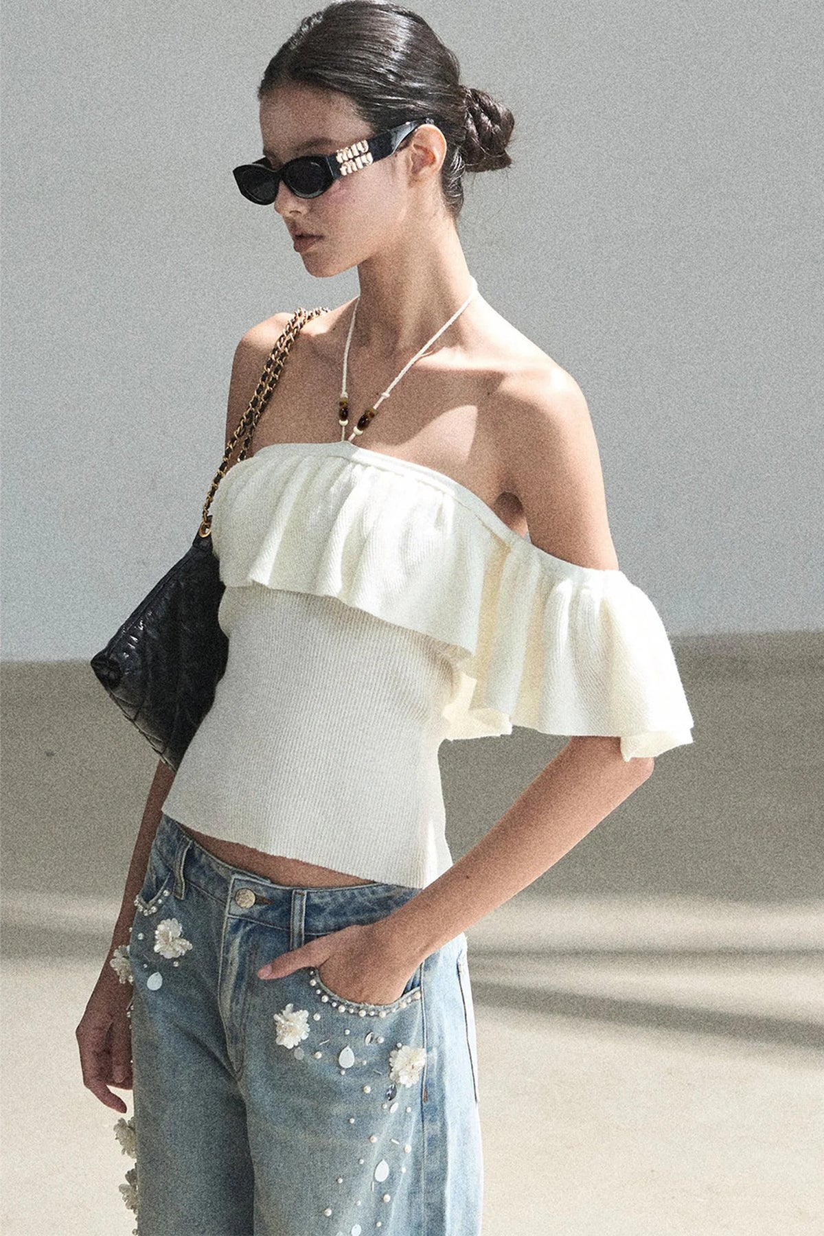 Ruffled Knit Halter Top