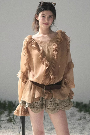 Ruffled Lace Chiffon Blouse