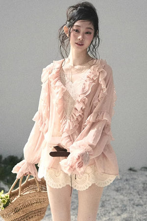 Ruffled Lace Chiffon Blouse